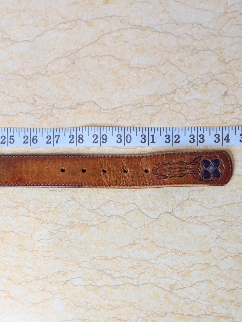 Vintage Leather Hand Stained Tooled Rugged Distressed Blue Floral Belt Womens 30 - Picture 10 of 14